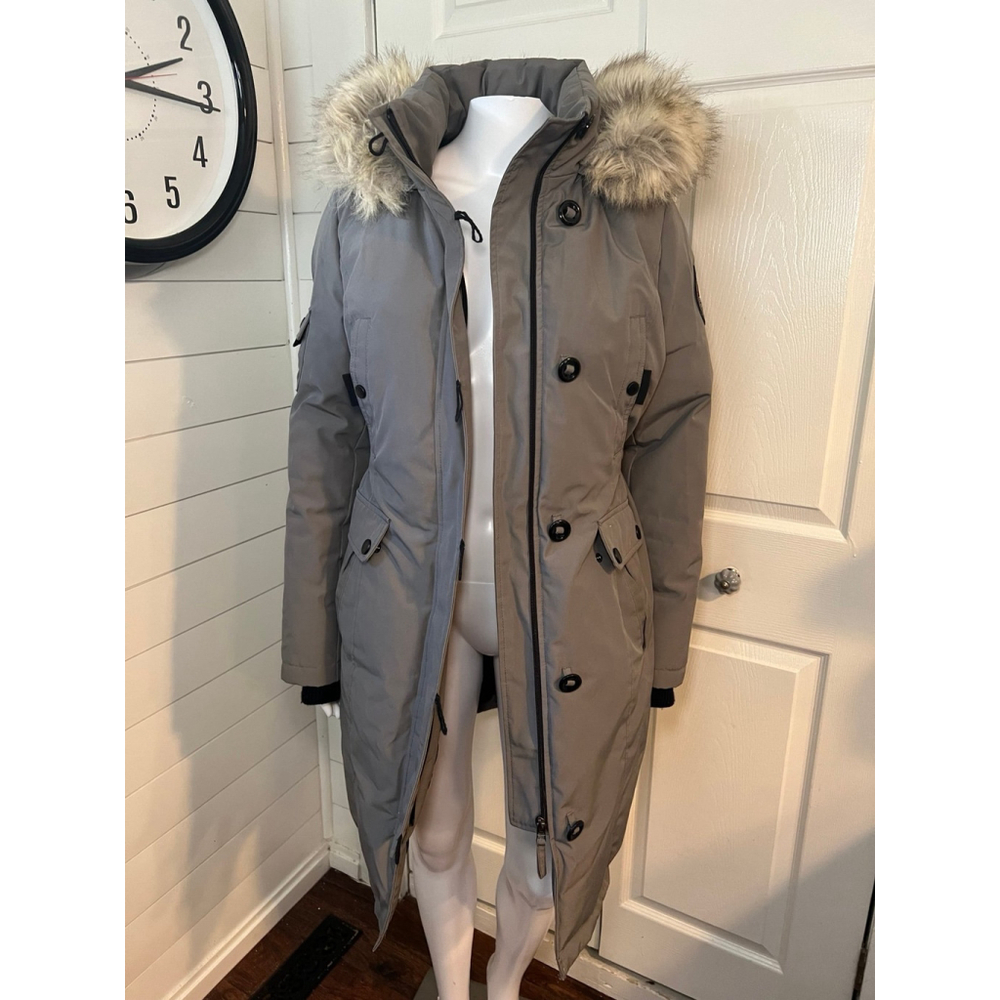 Alpinetek Women's Long Down Gray Hooded Parka Jacket